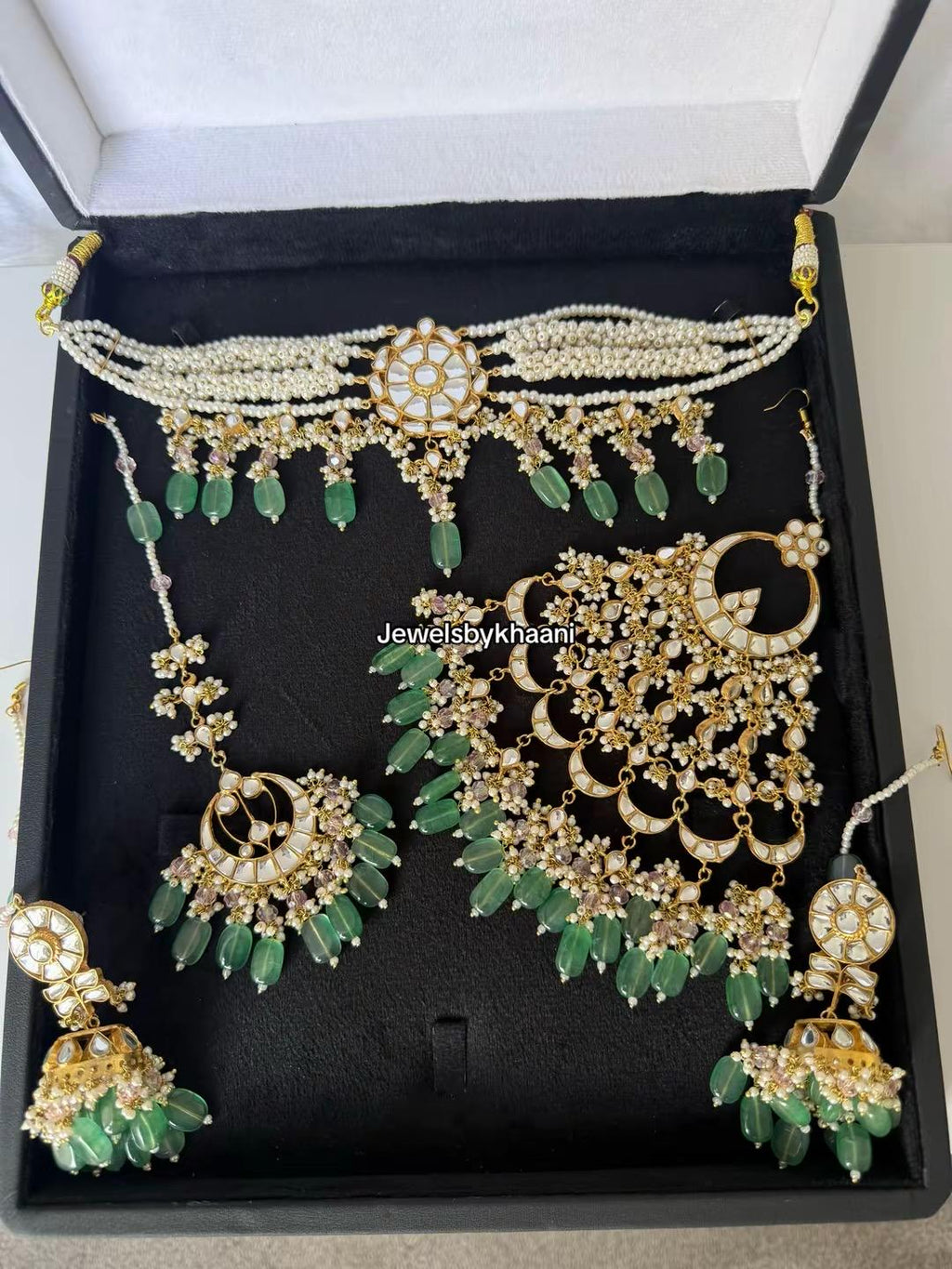 24k Gold Plated Indian Bridal Jewelry Set, Choker, Jhumka, Tikka