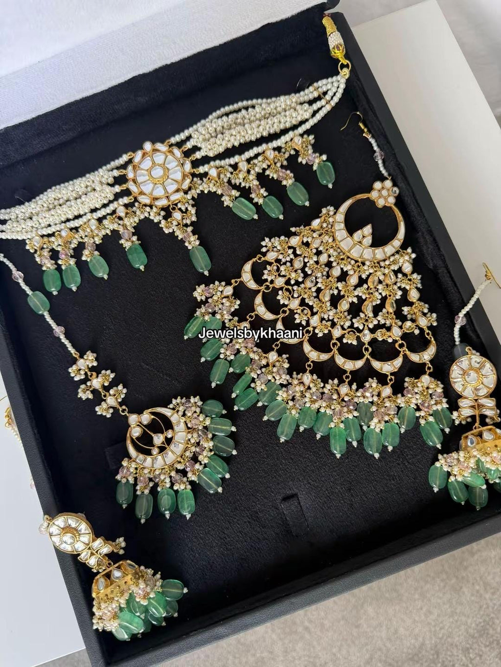 24k Gold Plated Indian Bridal Jewelry Set, Choker, Jhumka, Tikka