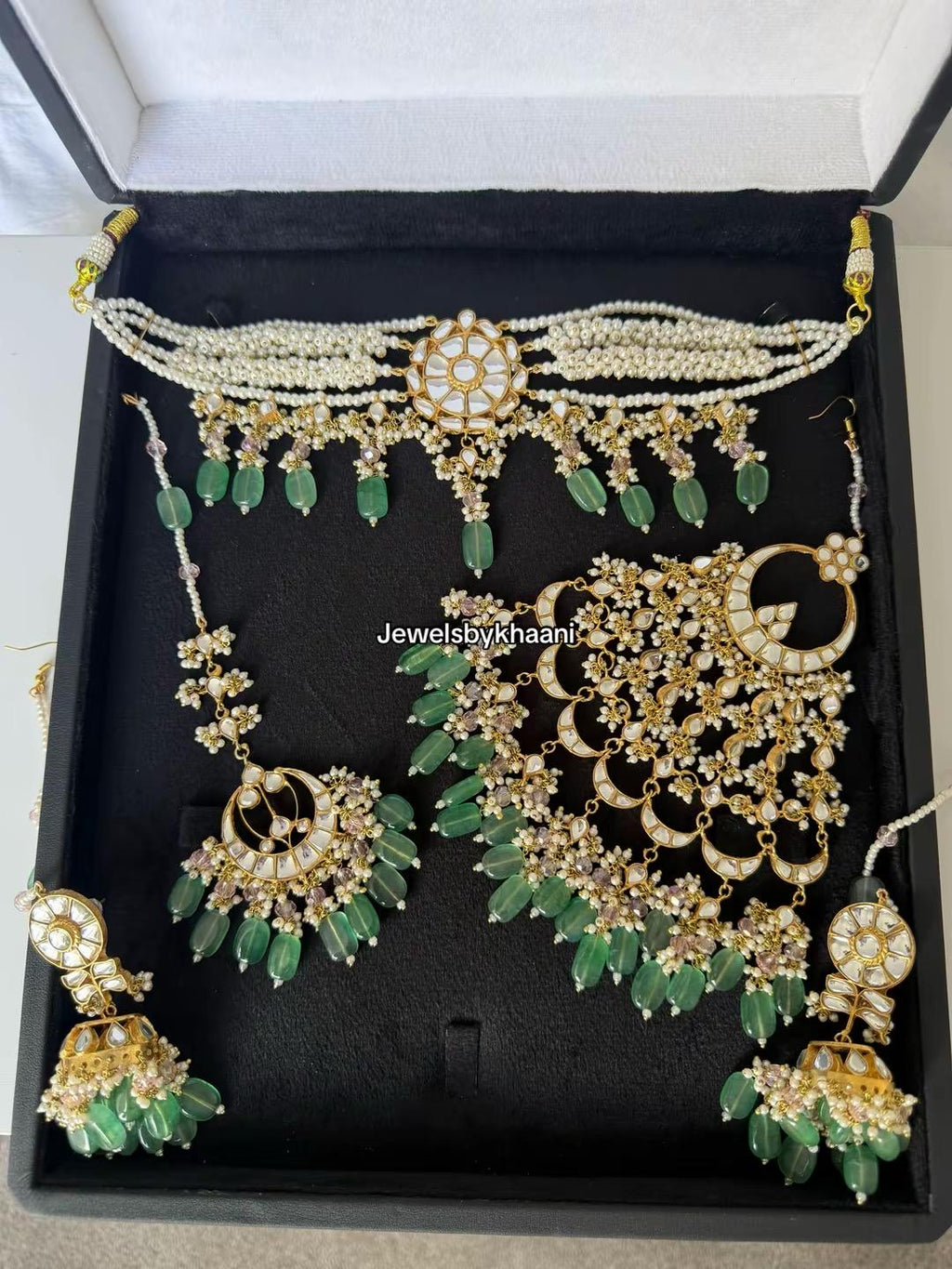 24k Gold Plated Indian Bridal Jewelry Set, Choker, Jhumka, Tikka