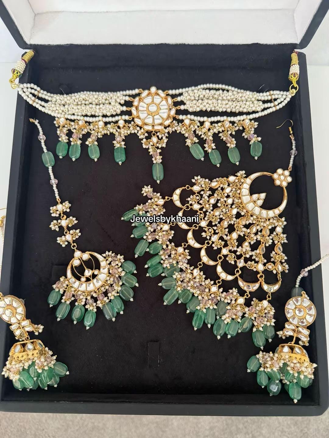 24k Gold Plated Indian Bridal Jewelry Set, Choker, Jhumka, Tikka