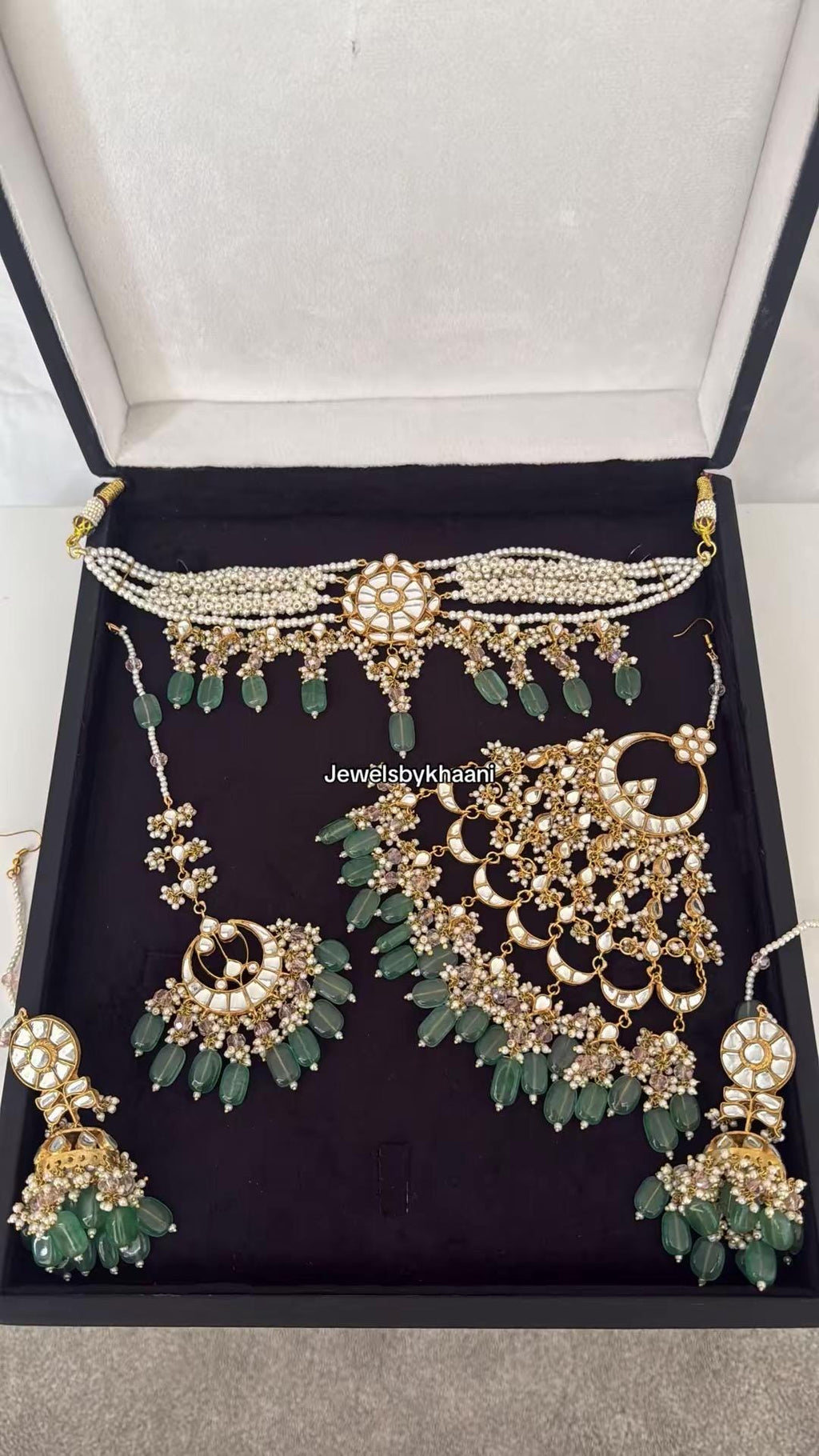 24k Gold Plated Indian Bridal Jewelry Set, Choker, Jhumka, Tikka