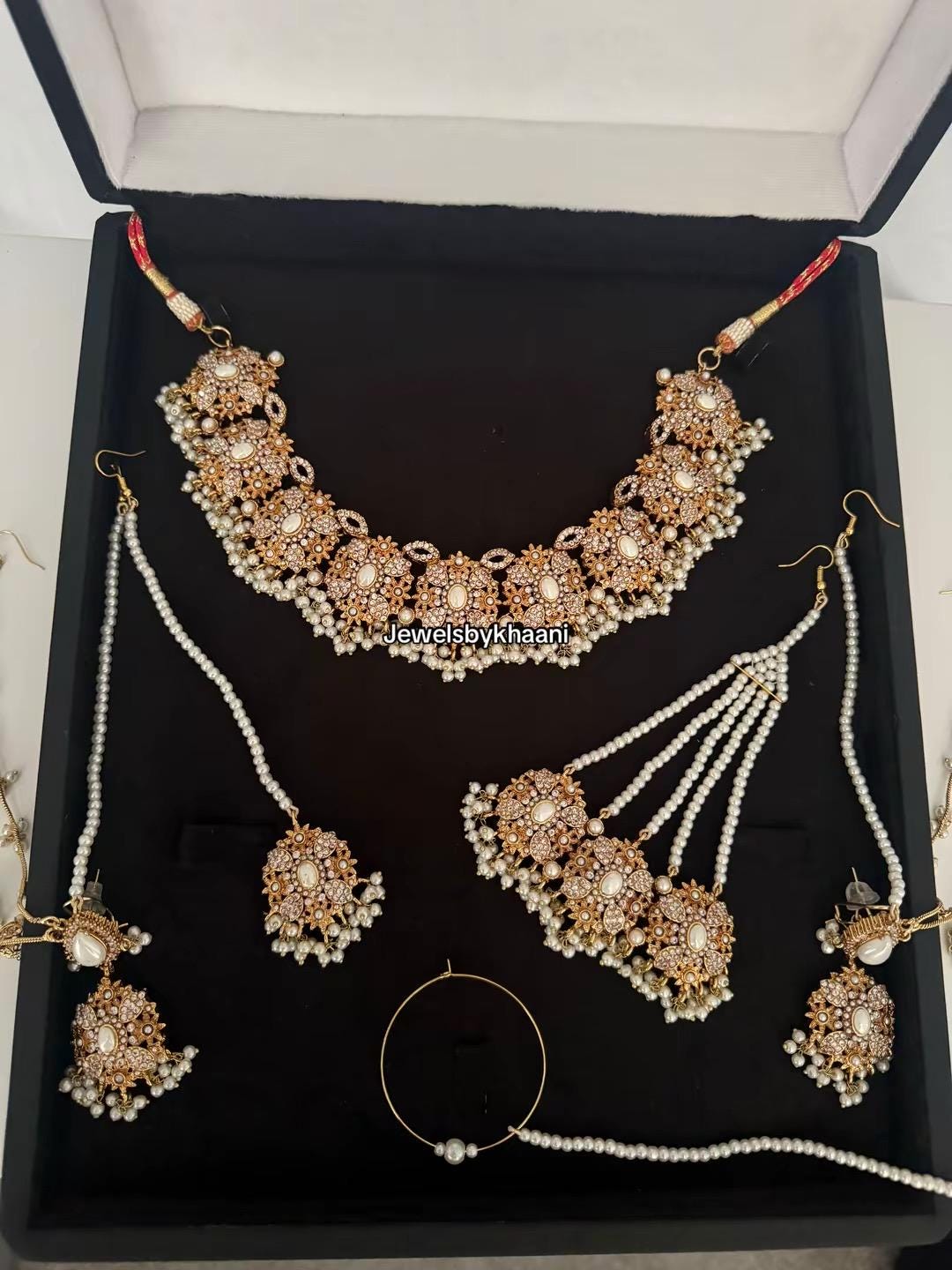 24k Gold Plated Indian Bridal Jewelry Set, Choker, Jhumka, Tikka, Jhoomar