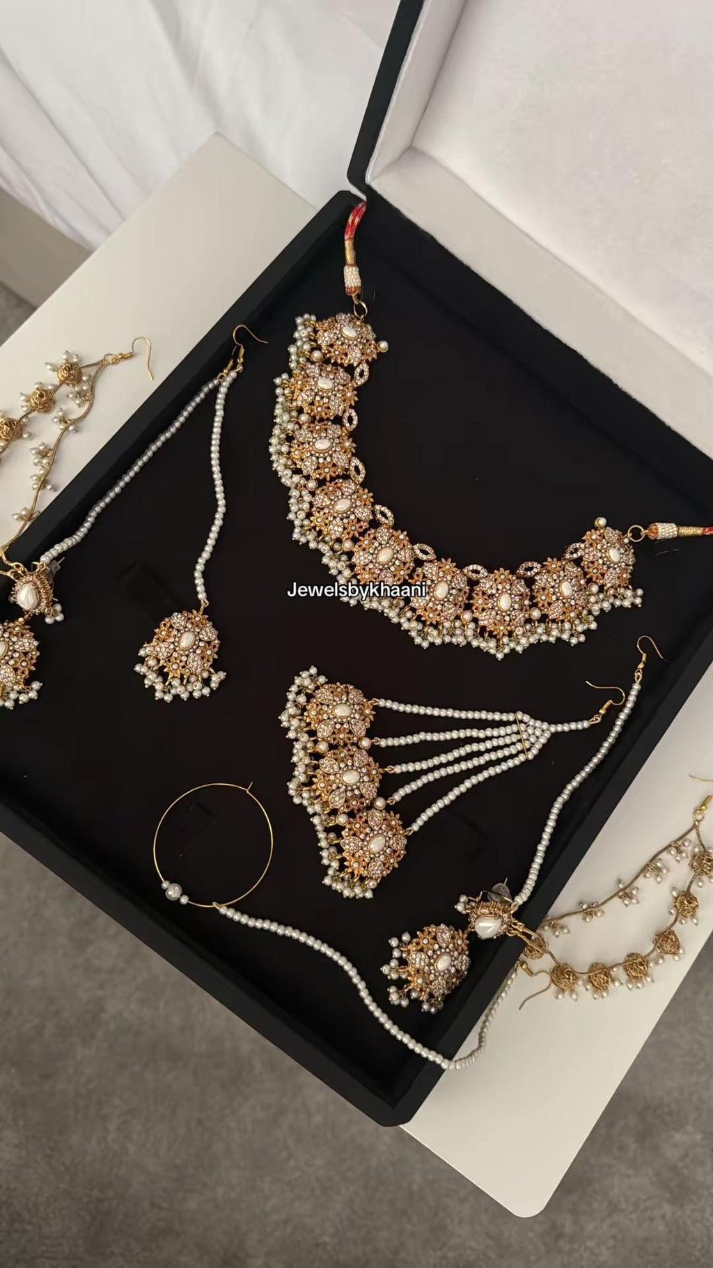 24k Gold Plated Indian Bridal Jewelry Set, Choker, Jhumka, Tikka, Jhoomar