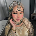 24k Gold Plated Indian Bridal Jewelry Set, Choker, Tikka, Jhumka, Jhoomar and nose ring