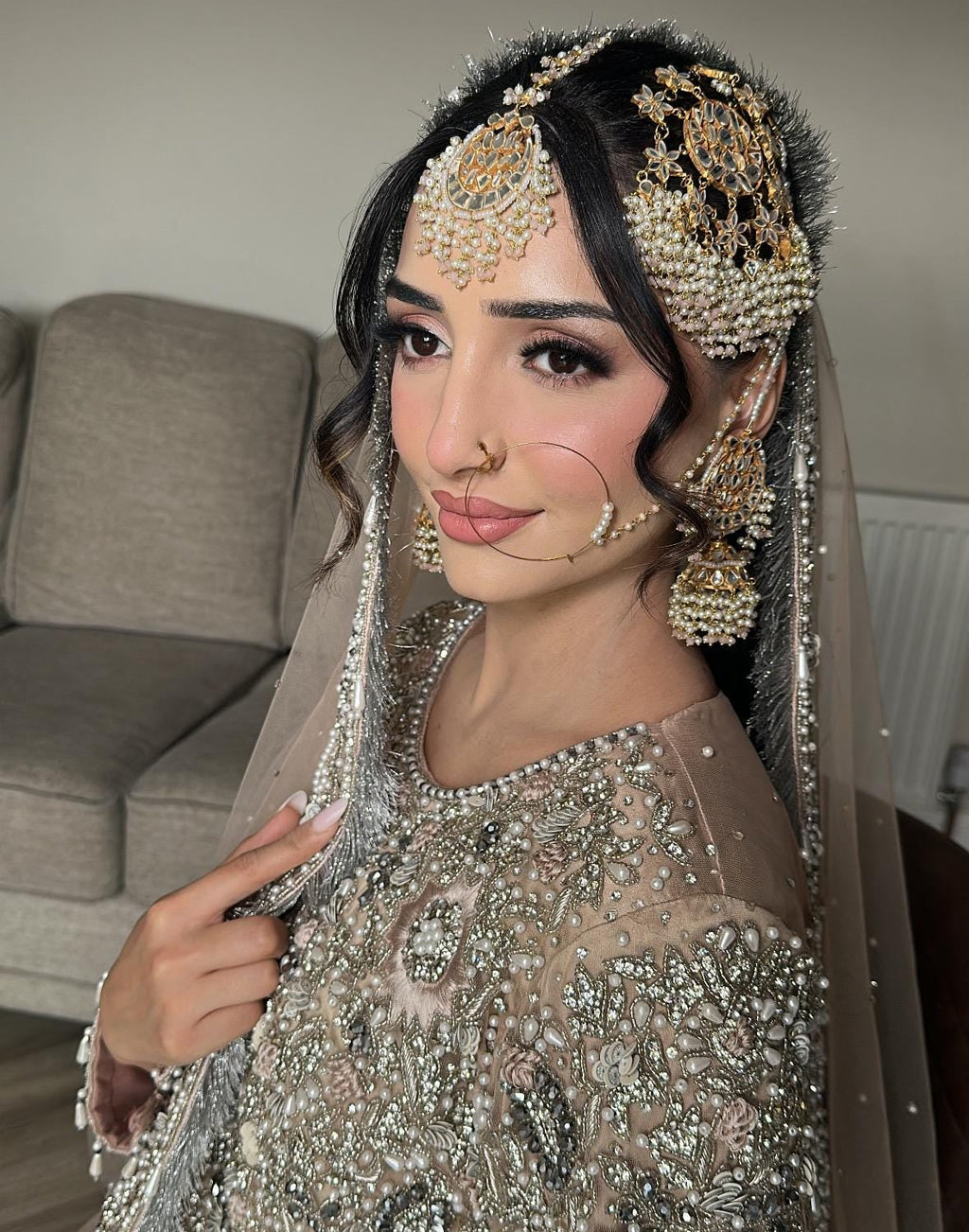 24k Gold plated Kundan  Indian/Pakistani Bridal earrings, jhumar and tikka set. Nikkah bride