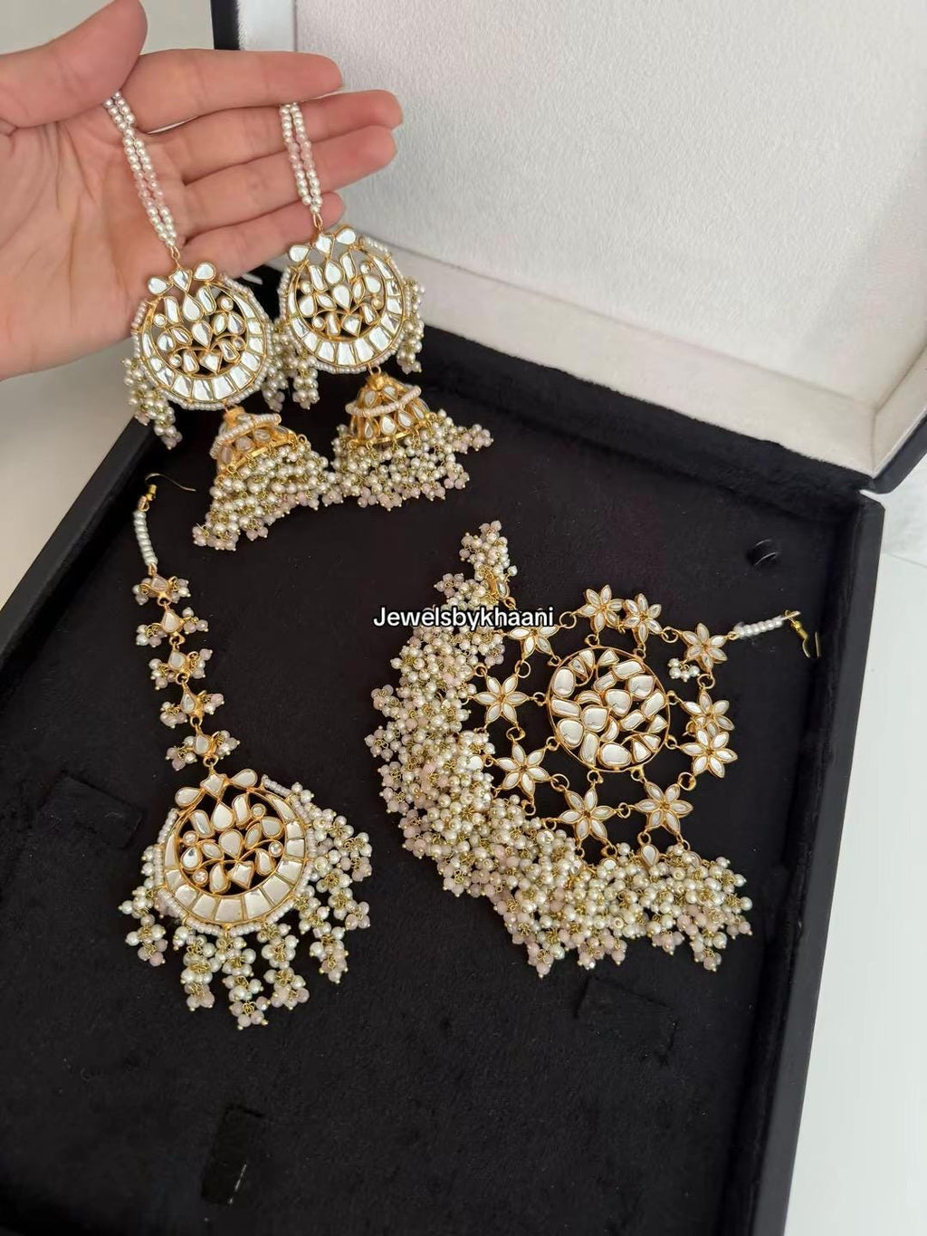 24k Gold plated Kundan  Indian/Pakistani Bridal earrings, jhumar and tikka set. Nikkah bride