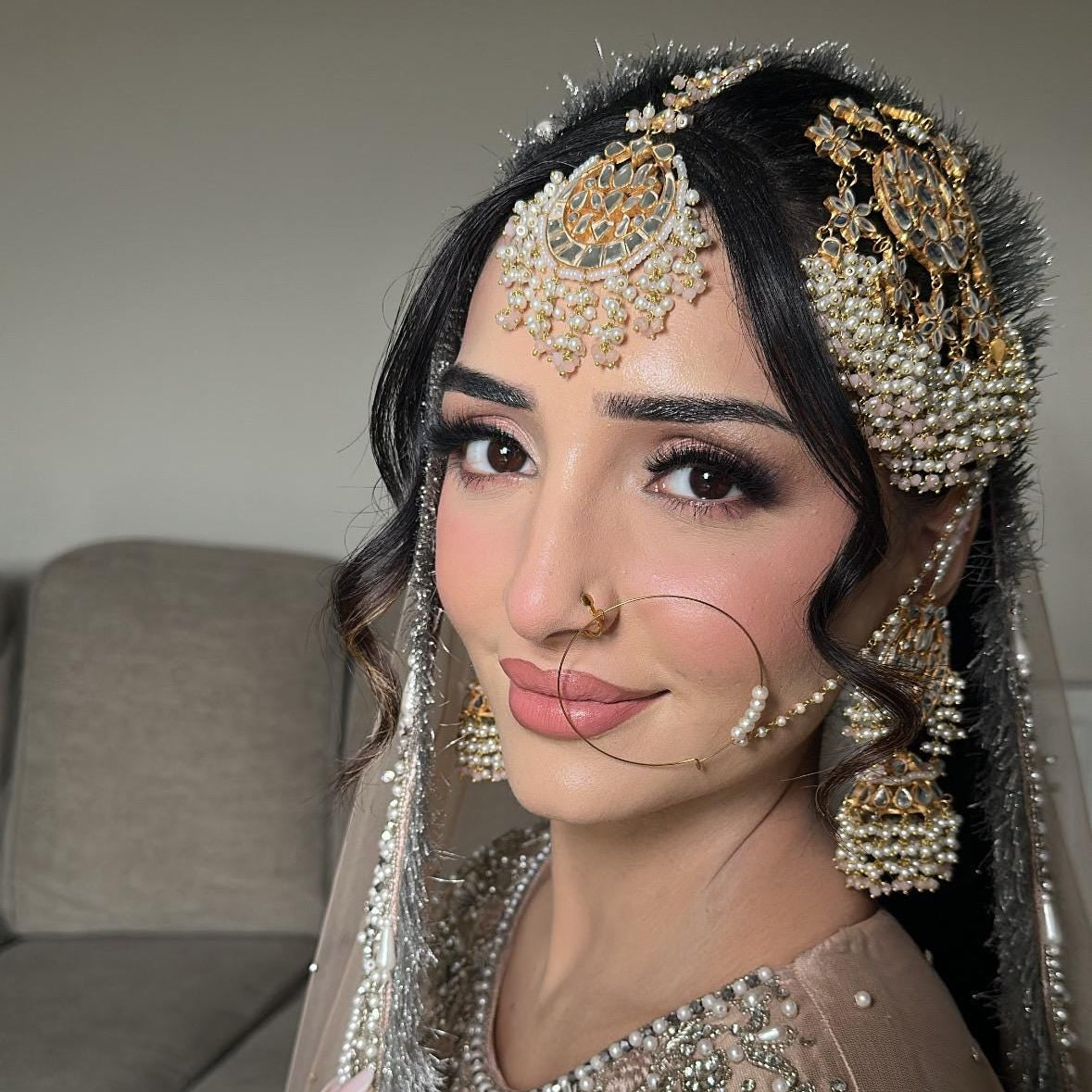 24k Gold plated Kundan  Indian/Pakistani Bridal earrings, jhumar and tikka set. Nikkah bride