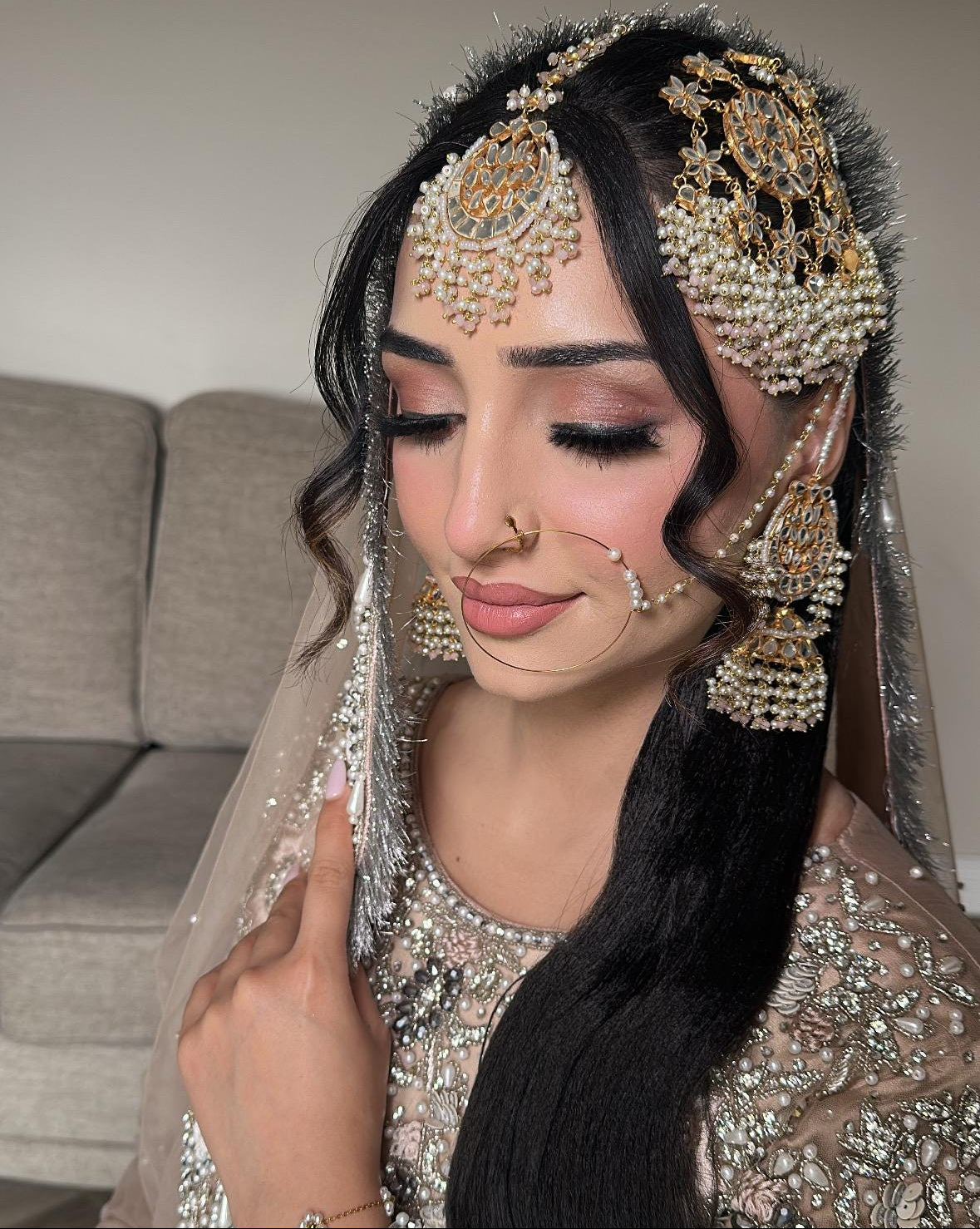 24k Gold plated Kundan  Indian/Pakistani Bridal earrings, jhumar and tikka set. Nikkah bride