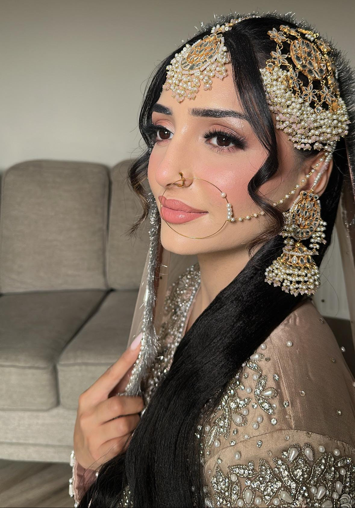 24k Gold plated Kundan  Indian/Pakistani Bridal earrings, jhumar and tikka set. Nikkah bride
